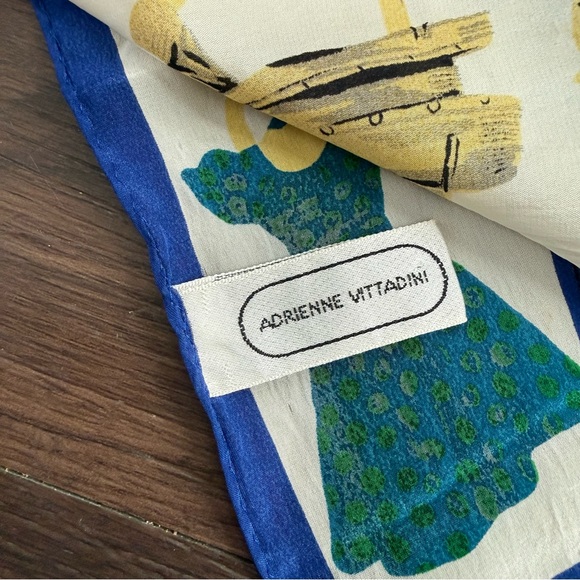 Adrienne Vittadini Vintage 100% Silk Fashion Girly Theme Blue Scarf Wrap Necktie - Picture 4 of 8